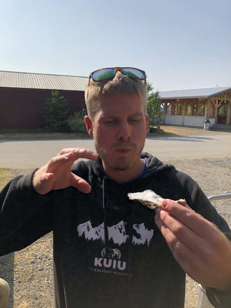 Tanner Cherney trying his first ever oyster.